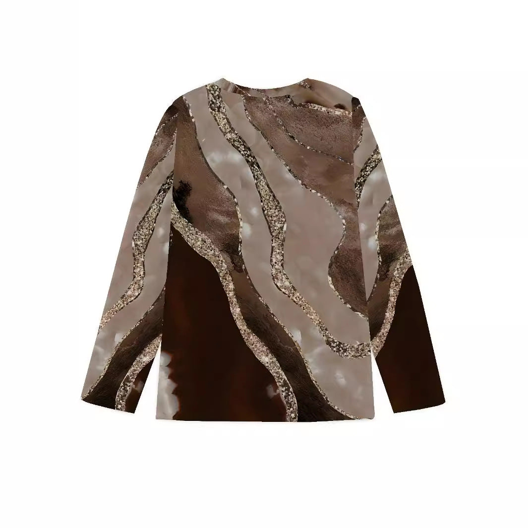 Retro Marbling Geometric Long-Sleeve T-Shirt