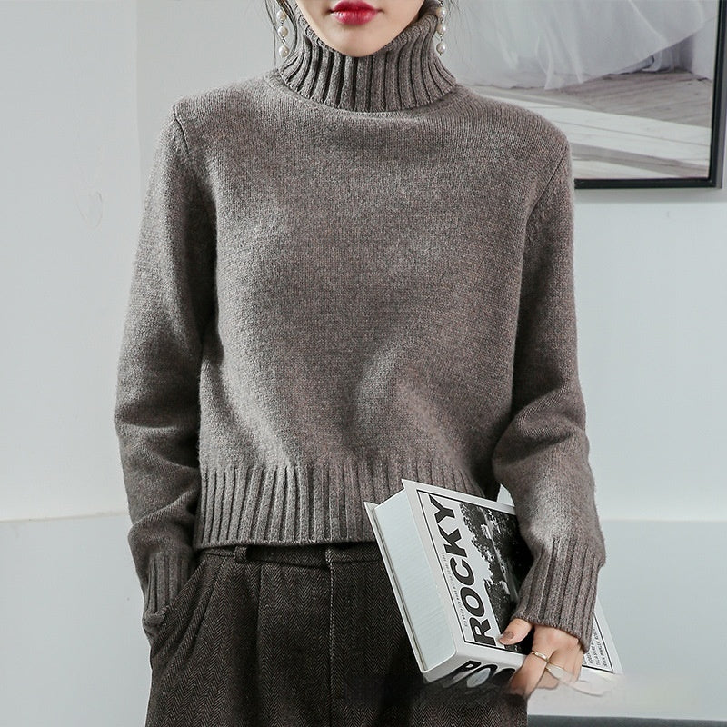 Women's High-neck Loose Slim-fit Lapel Wool Sweater Base Layer