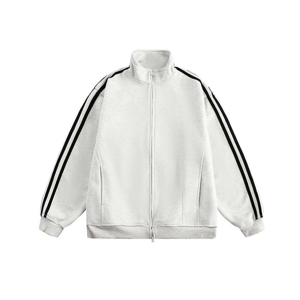 Retro Three-Bar Sports Cardigan Sweater