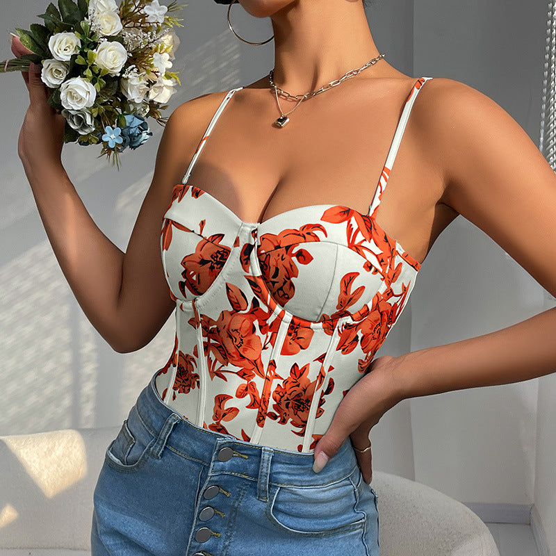Retro Print Slim-Fit Camisole Jumpsuit
