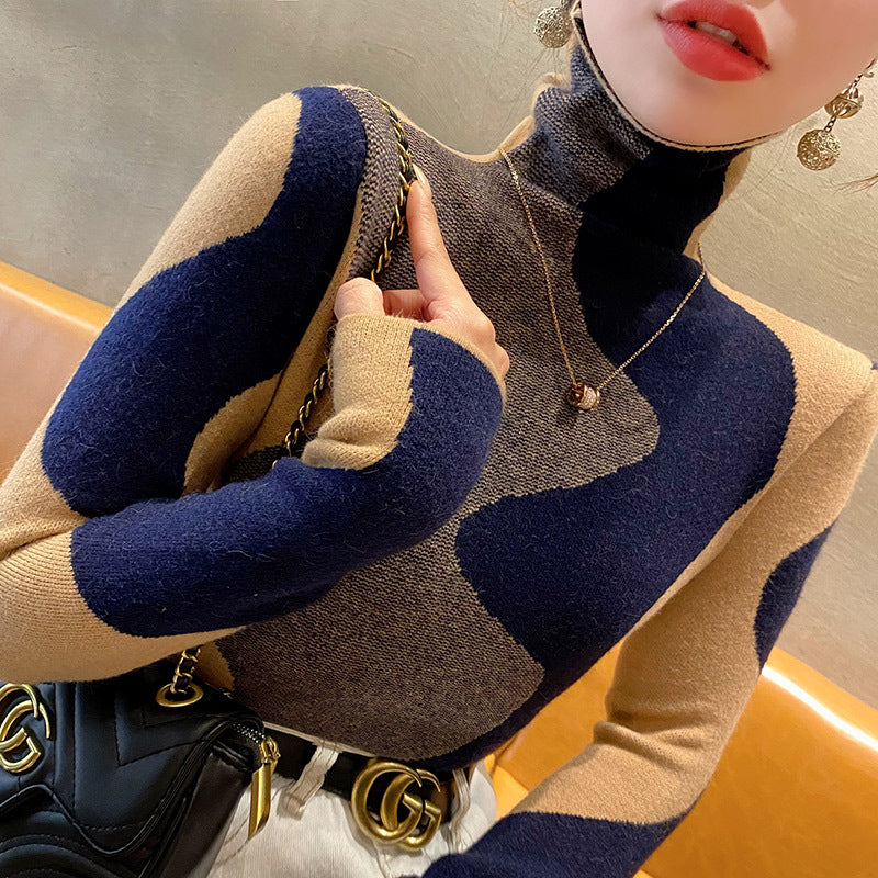 Autumn and Winter Undershirt High-grade Western Style Color Matching Winter Knitting Inner Wear