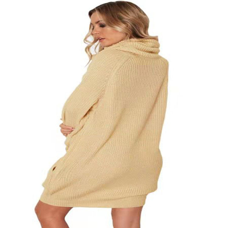 Lapel Loose Slimming and All-matching Pocket Mid-length Sweater