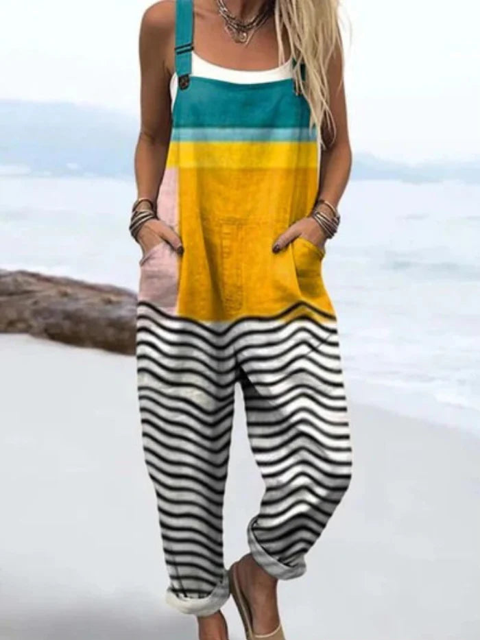 Women's Vintage Print Sleeveless Loose Casual Jumpsuit
