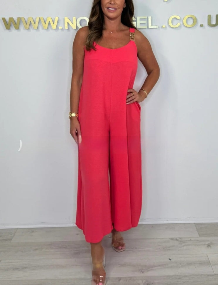 Solid Casual Sling Wide-Leg Jumpsuit