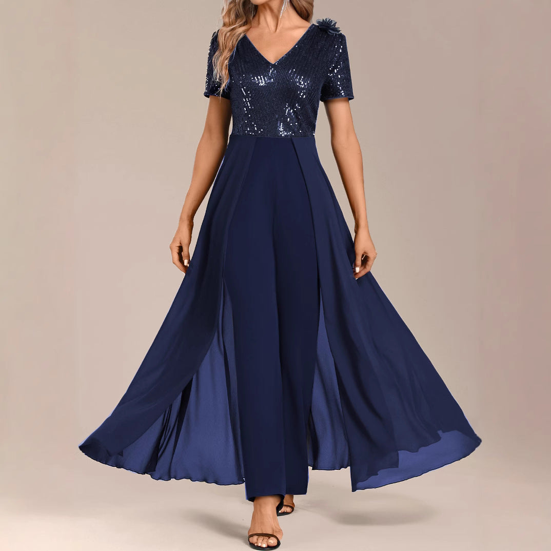 Elegant Chiffon Sequin Splicing Women's Jumpsuit