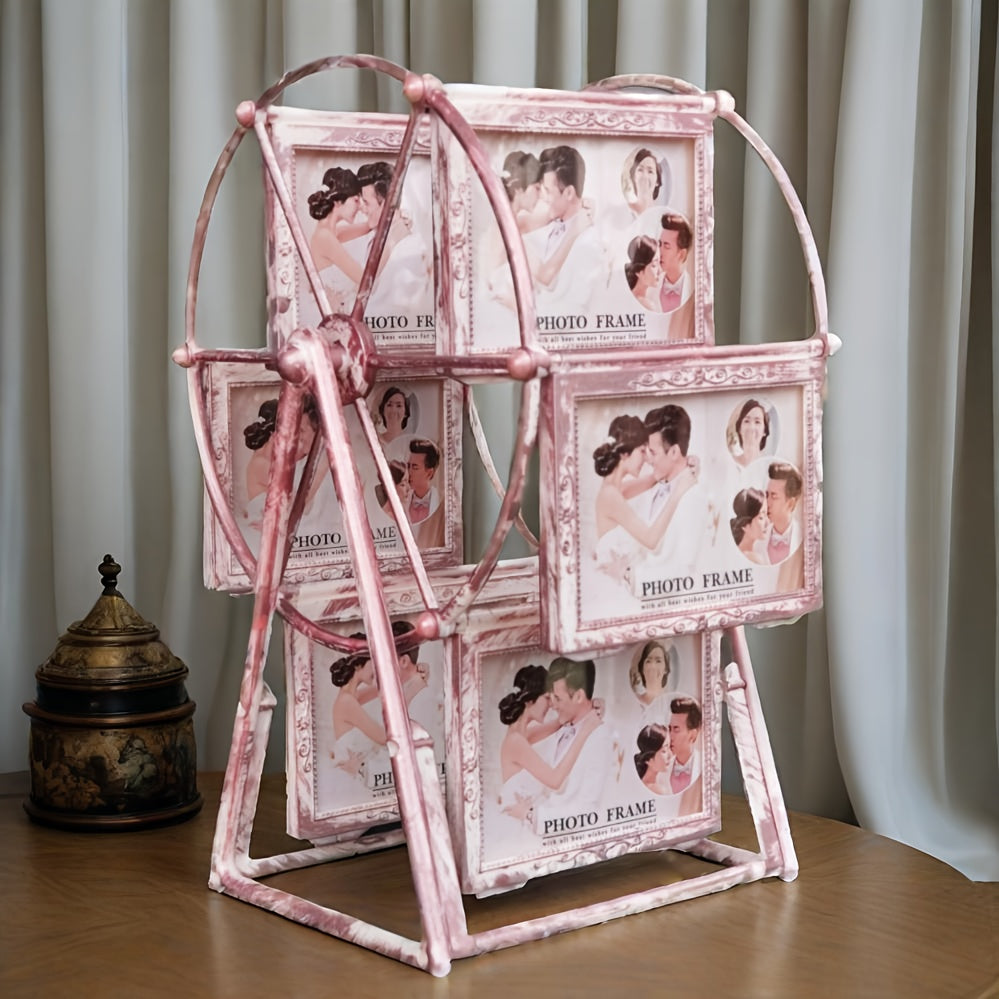 1 Retro Rotating Ferris Wheel Photo Frame - 4-Inch Frame - Exquisite Living Room, Bedroom, Desk Decor - Perfect Valentine's Day, Birthday, Christmas Gift - Frame Material: ABS Plastic