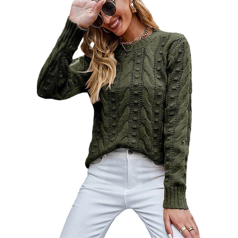 Pullover Long-sleeve Cable-knit Sweater for Women