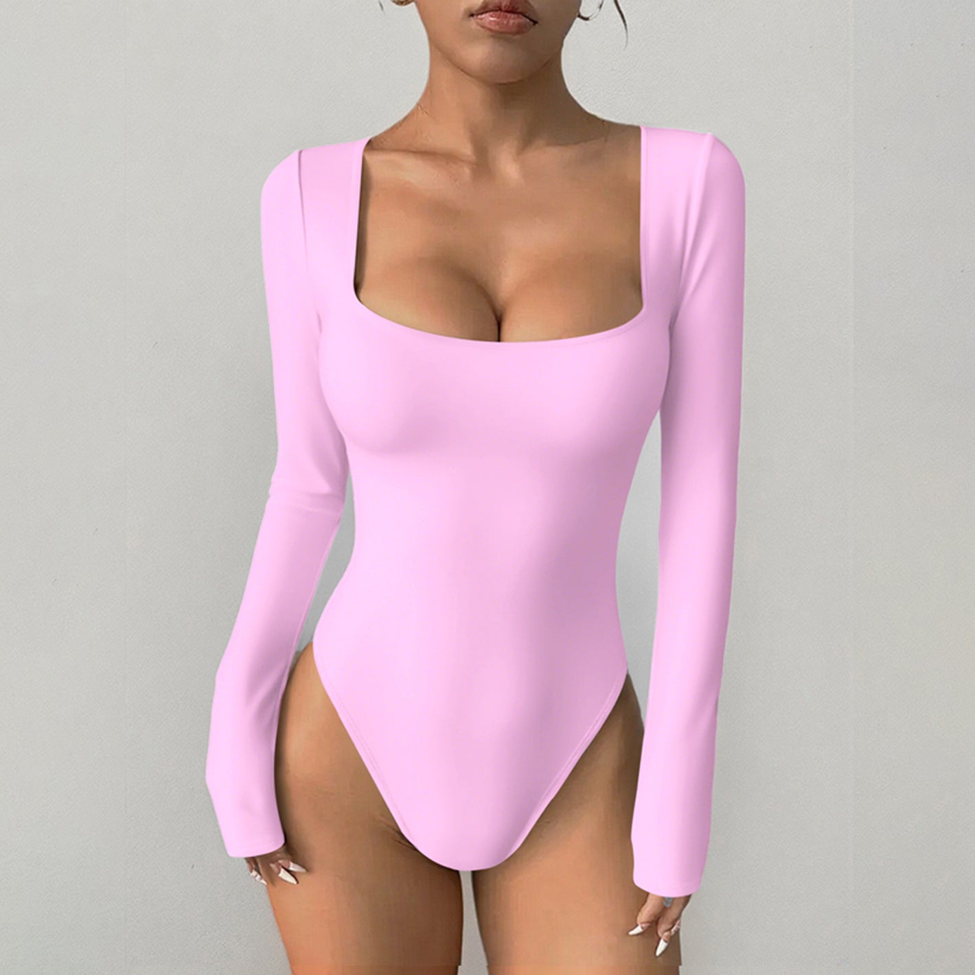 Women's Square Neck Long Sleeve Stretchy Yoga Bodysuit