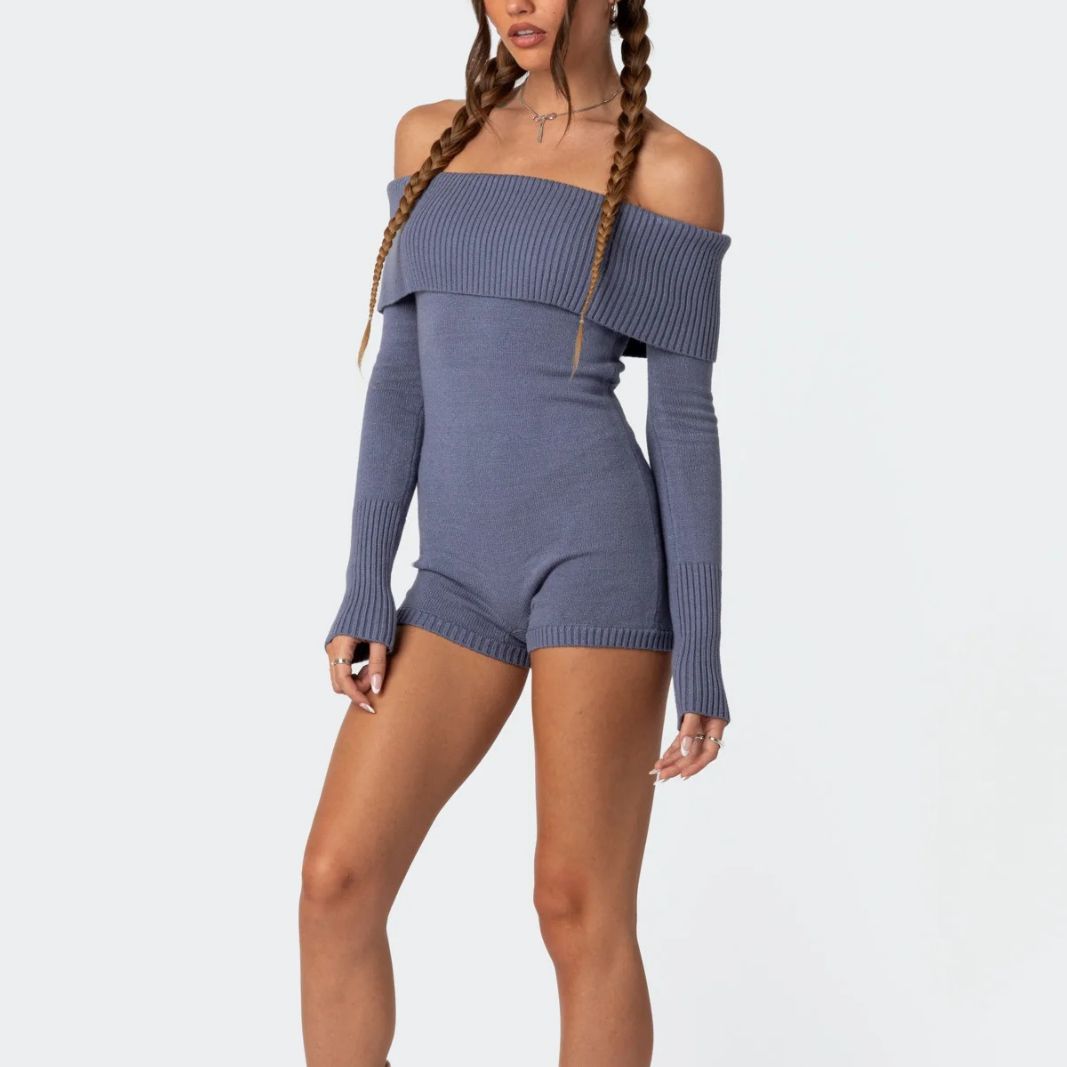Off-the-Shoulder Slim Fit Long Sleeve Jumpsuit