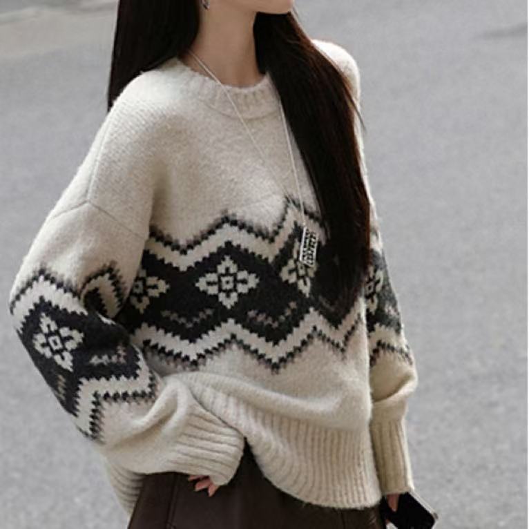 Retro Crew Neck Soft Glutinous Sweater for Women