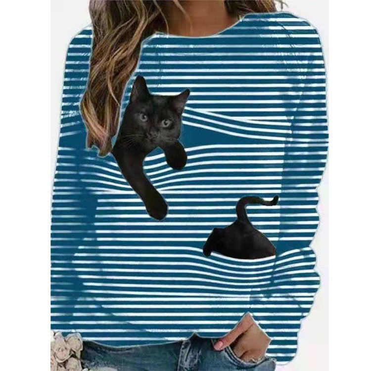 Cute 3D Cartoon Striped Long Sleeve Tee