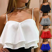 Off-Shoulder Ruffled Short Vest – Loose Fit, Sleeveless Style