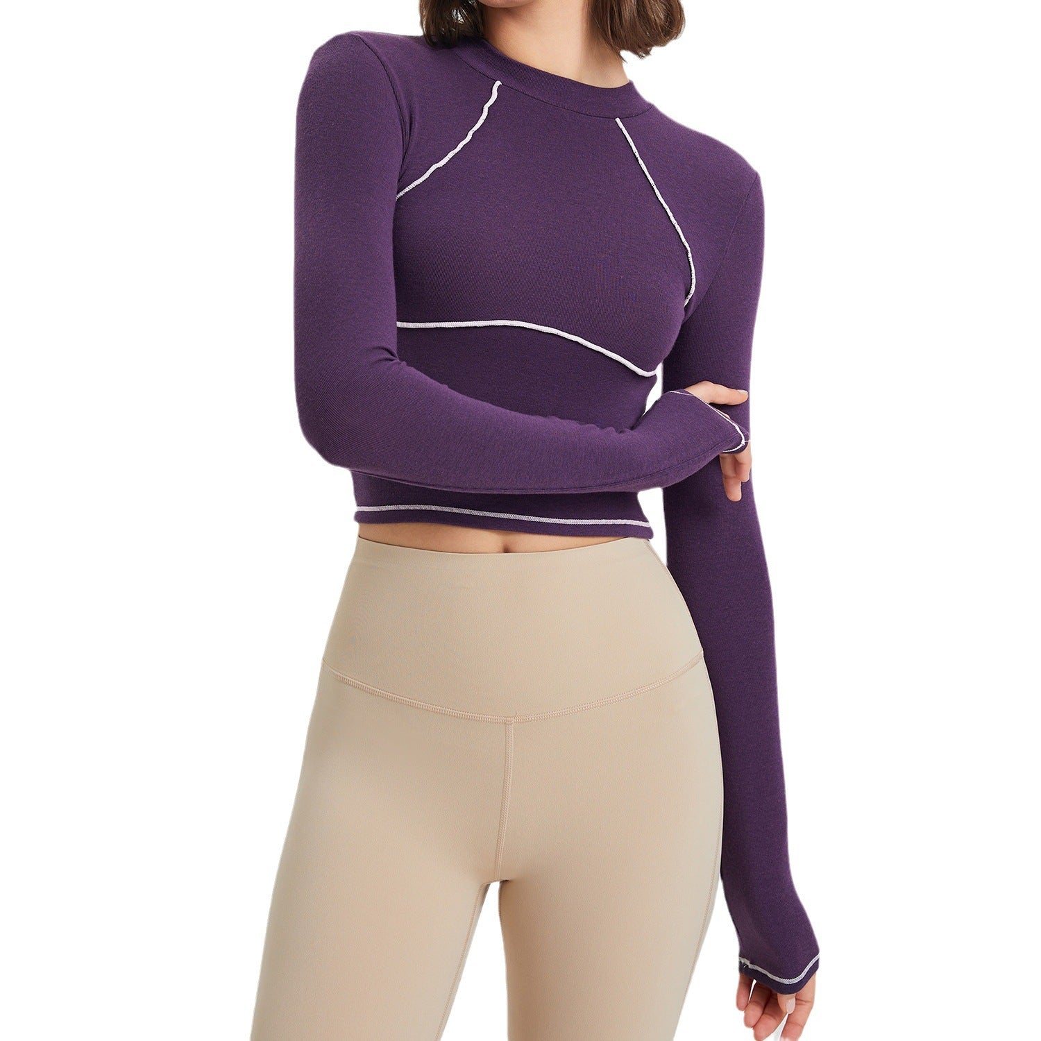 Autumn And Winter Fitness Suit Women's Long Sleeve Muss Tight Training Sports Top Women's Contrast Running Yoga Suit