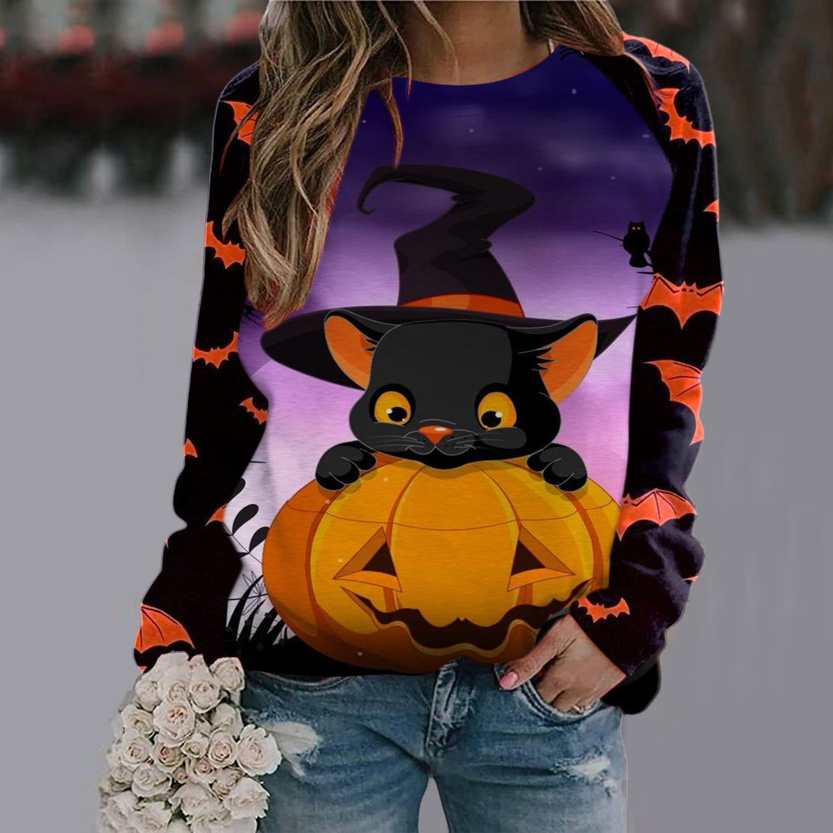 Women's Printed Long Sleeve Streetwear Tee