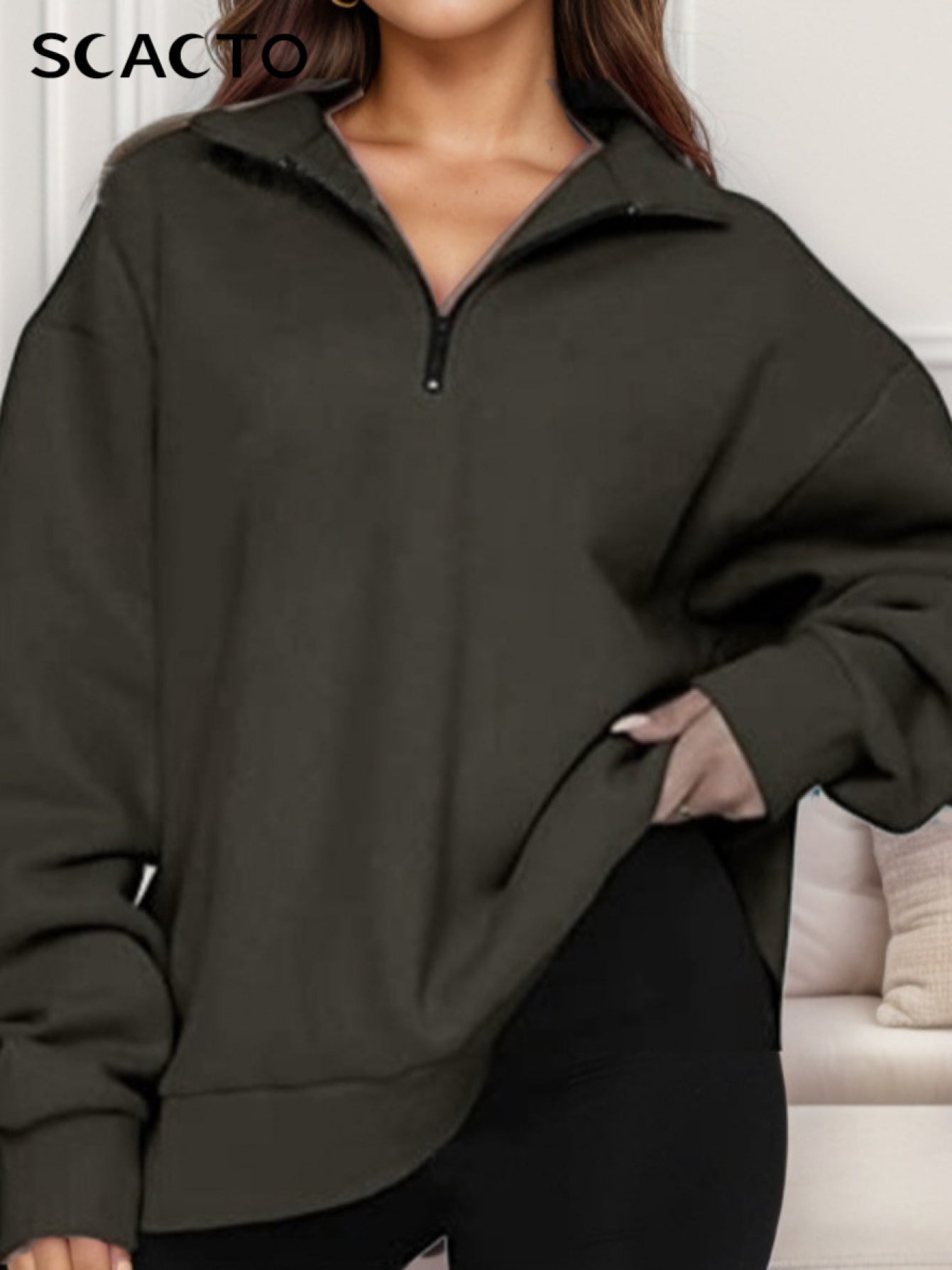 Women's Half-Zip Pullover Casual Long Sleeve Sweatshirt