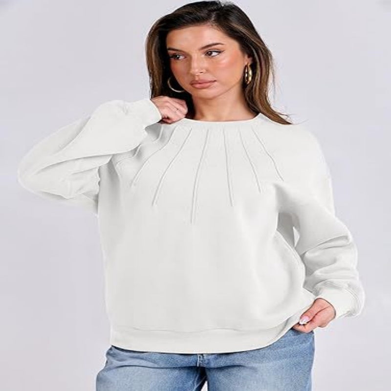 Women's Casual Pleated Round-Neck Fashion Sweater