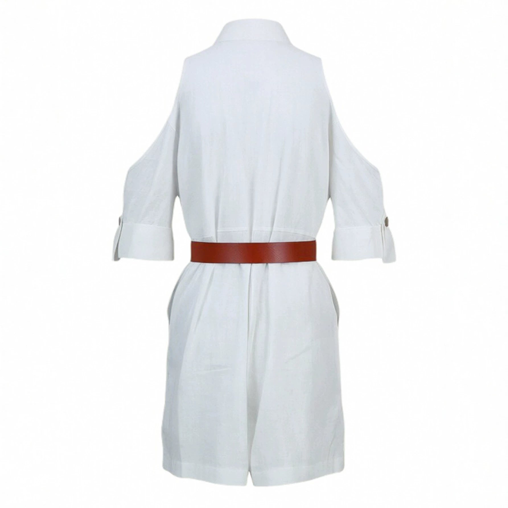 Cotton Button-Down Romper Shirt Shorts Jumpsuit