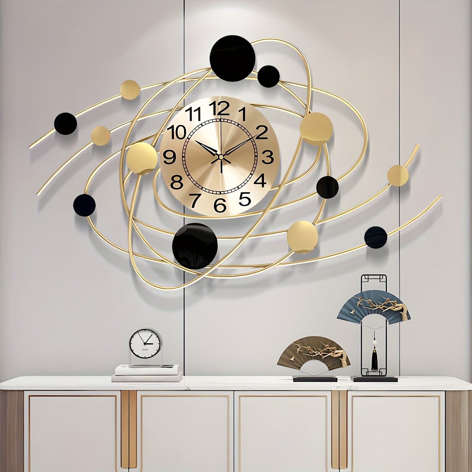 Large Golden Geometric Wall Clock, 31x18inch 3D Metal Wall Art Clock, Creative Modern Big Wall Clock Decor, Light Luxury Silent Non Ticking Wall Clock, Home Wall Hanging Wall Decor For Living Room