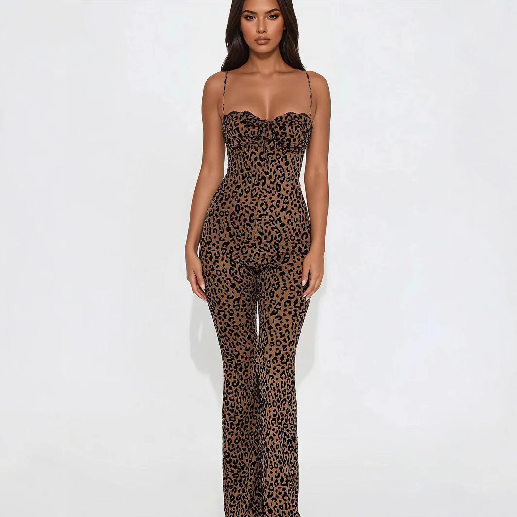 Leopard Print Backless Slim Fit Jumpsuit