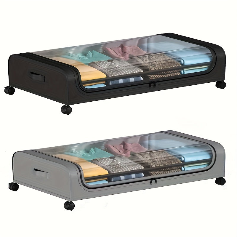 2pcs Under Bed Storage Organizer Metal Underbed Bins With Wheels And Lid Metal Underbed Storage Containers Under Bed Rolling Storage For Clothes, Bedding, Shoes, Blankets, Books, Toys, Under-Bed...