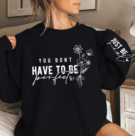 Floral Letter Print Long Sleeve Pullover Sweatshirt