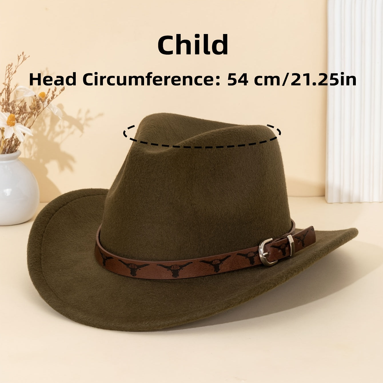 Brown Leather Western Cowboy Hat with Bull Print