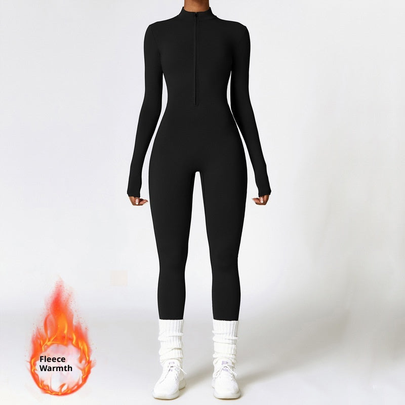 Winter Fleece-lined Yoga Jumpsuit Long Sleeve Warm