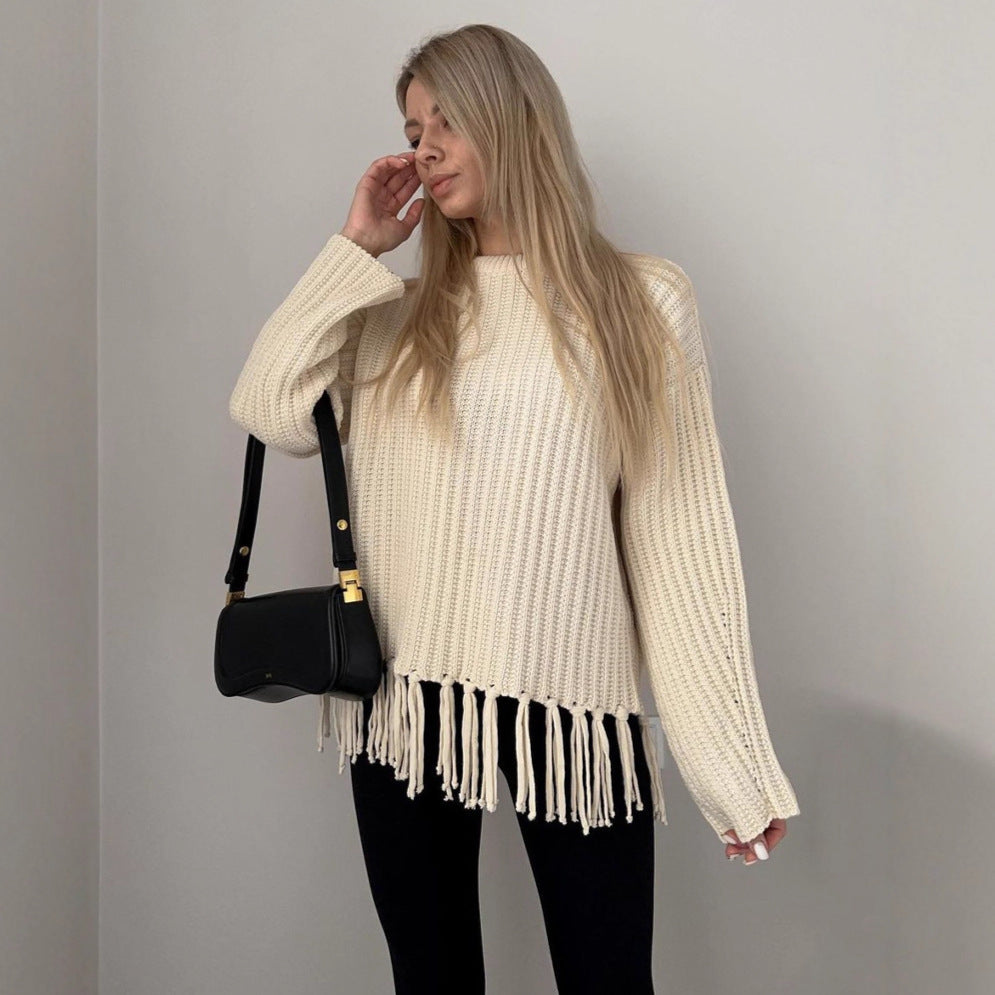 Casual All-match Solid Color Knitted Top for Women