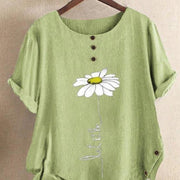 Loose Fit Round Neck Printed Button‑Up Top – Summer Women's Shirt