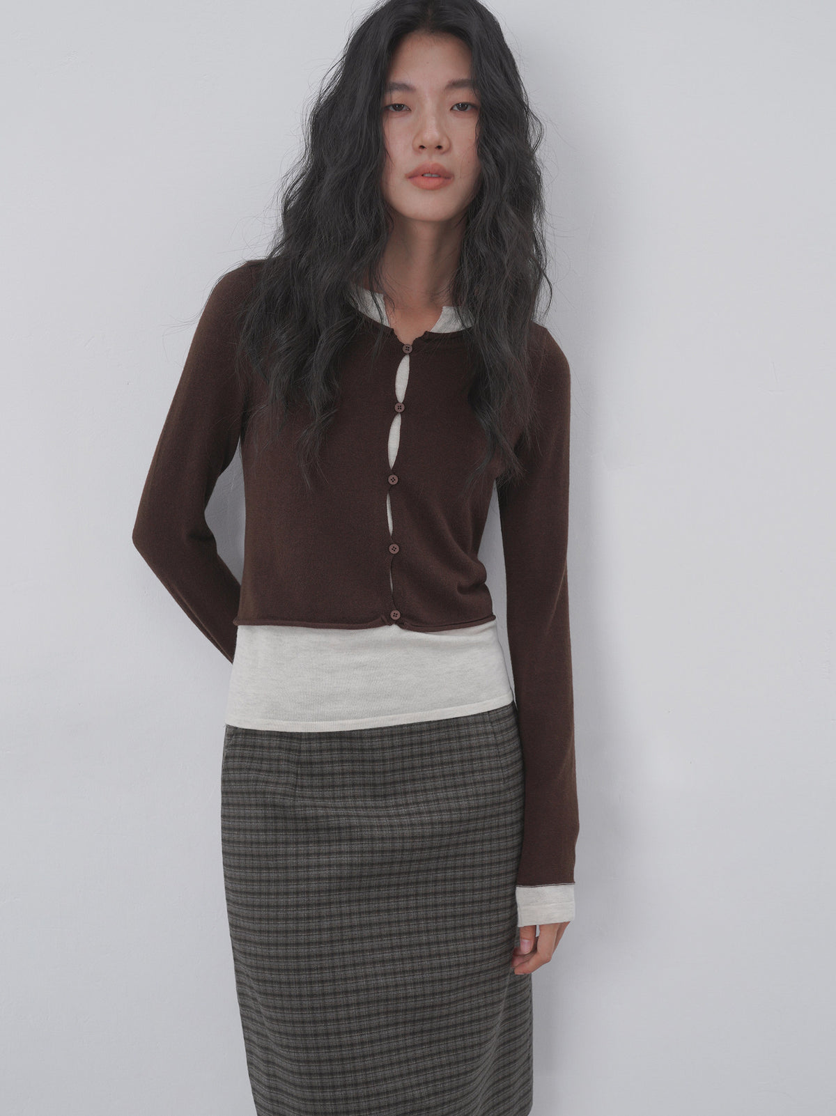 Fake Two-piece Hollow-out Knitted Sweater Womens Slim-fit Sweater