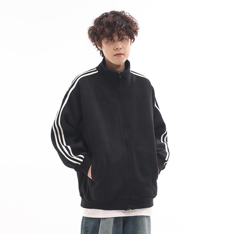 Retro Three-Bar Sports Cardigan Sweater