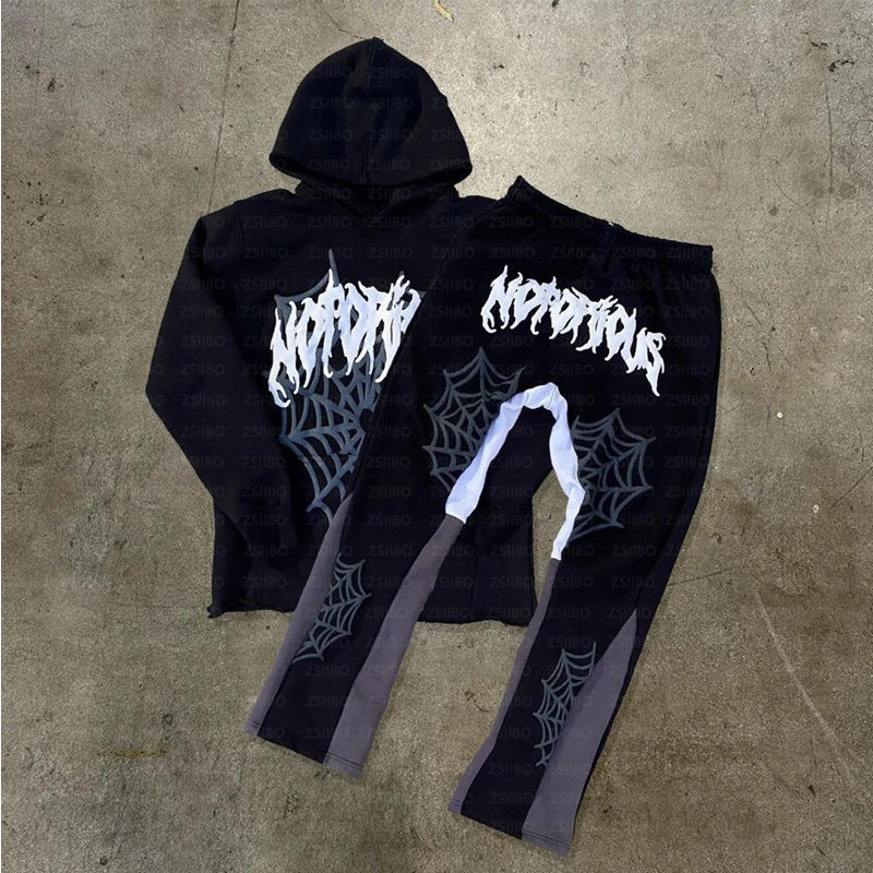 Edgy Spider Web Printed Hoodie & Trousers Set