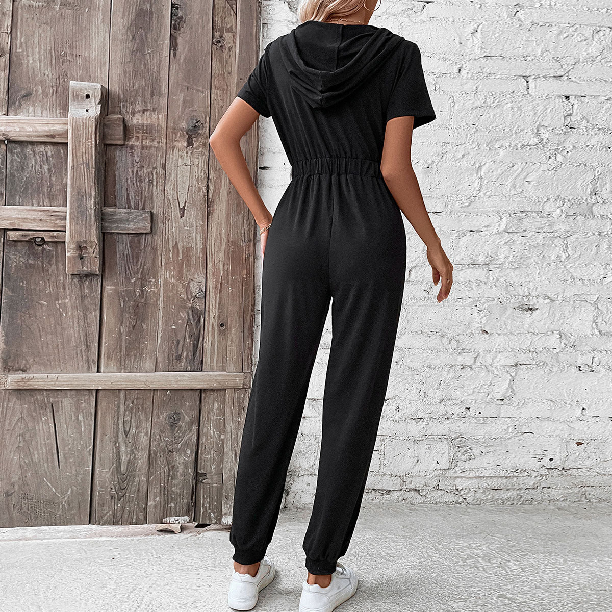 European And American-style Hooded Workwear Casual Jumpsuit