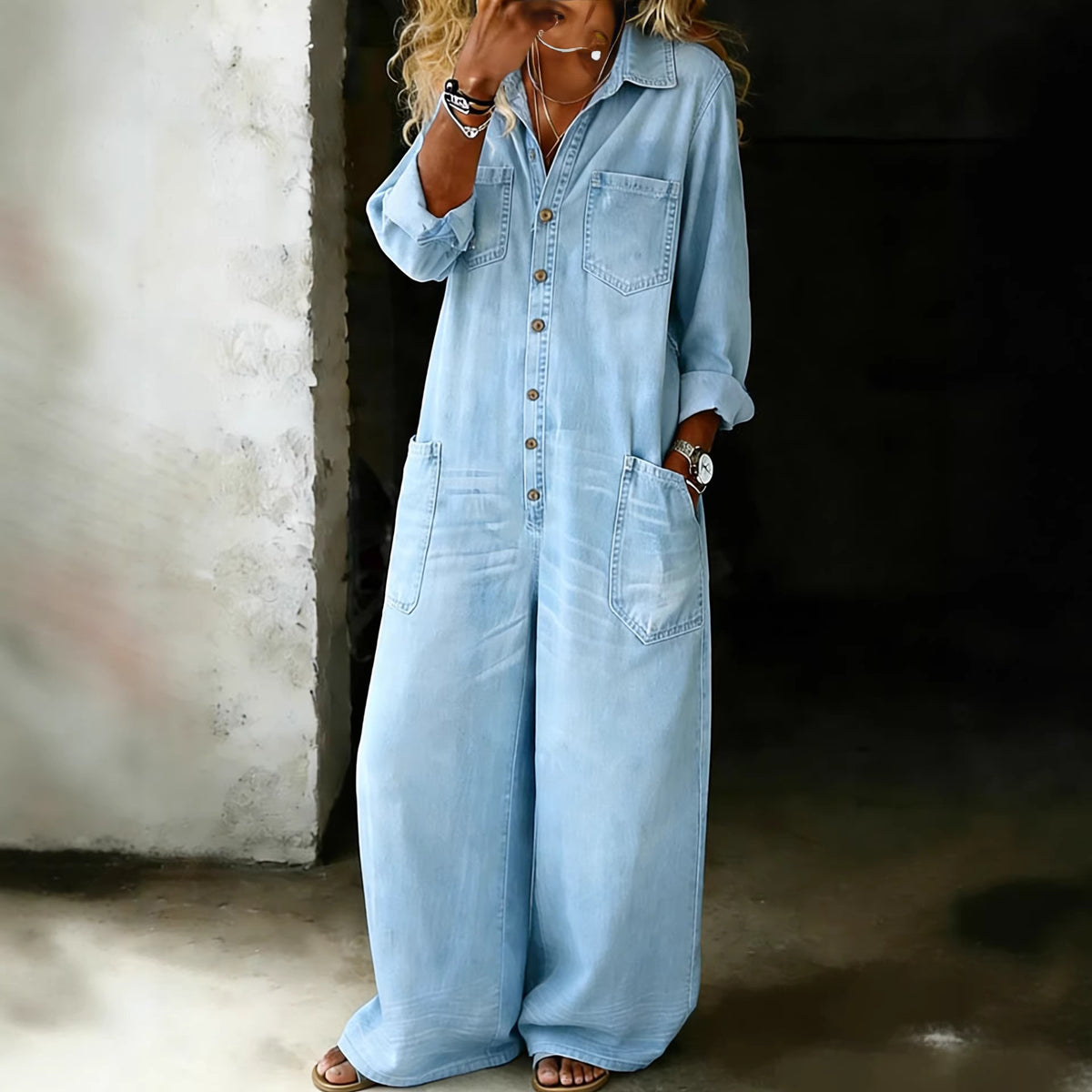 Retro Vintage Wide-Leg Casual Jumpsuit