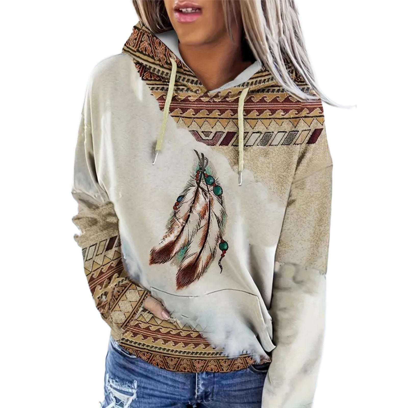 Women's 3D Retro Multicolor Hooded Sweatshirt with Pockets