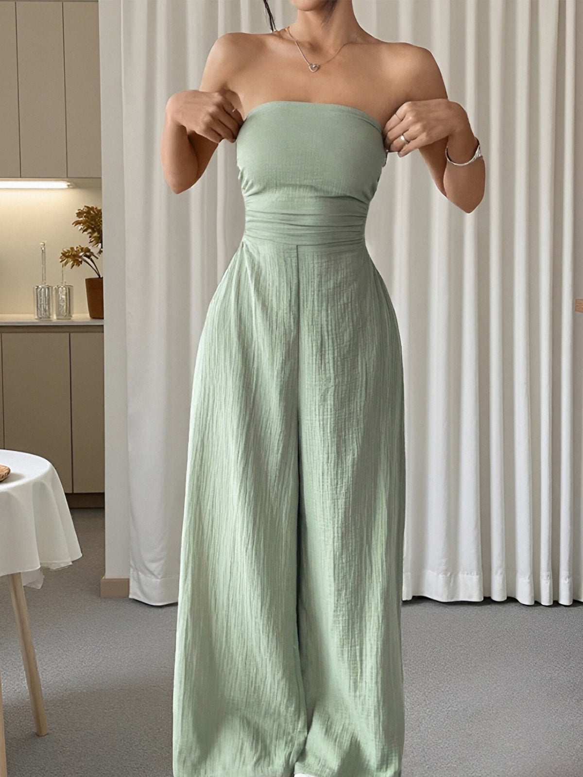 Women's Strapless Solid Color Jumpsuit