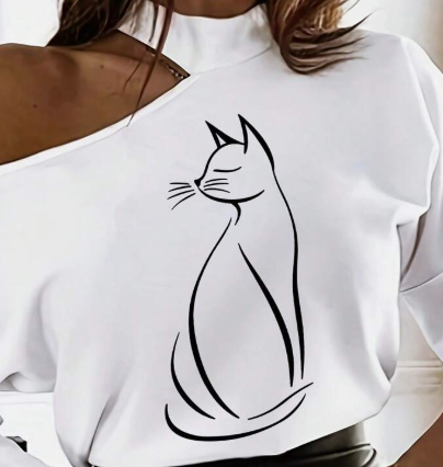 Chic Open Shoulder Cartoon Graphic Long Sleeve Tee