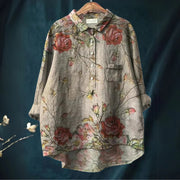 Women's Loose-Fit Casual Plus-Size T-Shirt With Floral Print And Crew Neck
