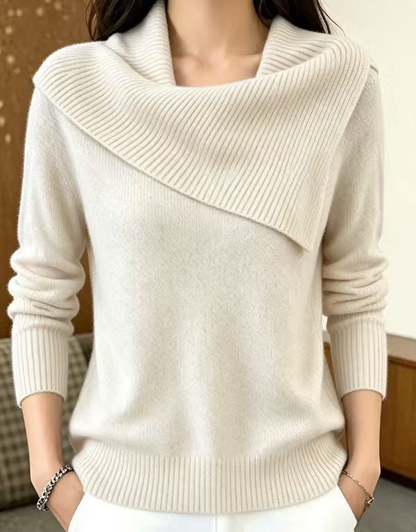 Womens Relaxed-fit Casual Lapel Sweater