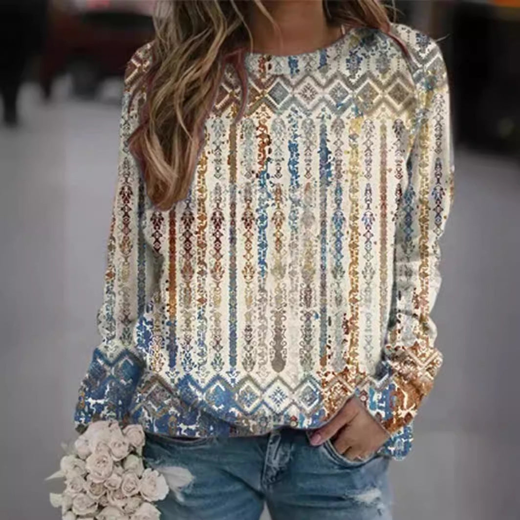Vintage Printed Loose Round Neck T-Shirt