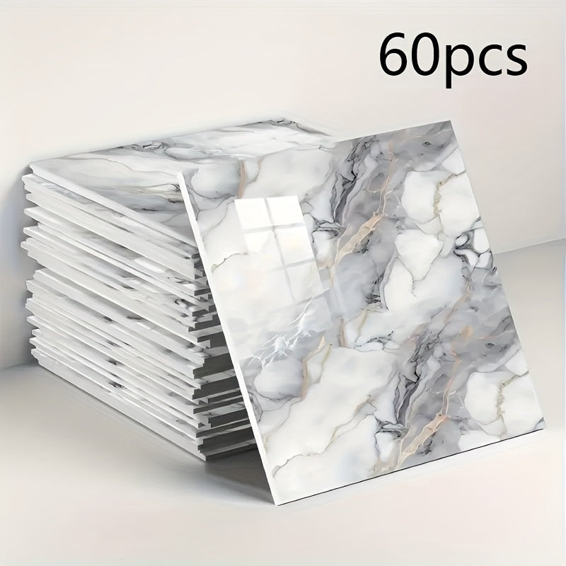 20/40/60pcs Glossy Marble Pattern Imitation Ceramic Tile Self-Adhesive Wall Stickers, Peel and Stick, Waterproof for Living Room Kitchen Backsplash Bathroom Home Wall Decals, Not Suitable for High…