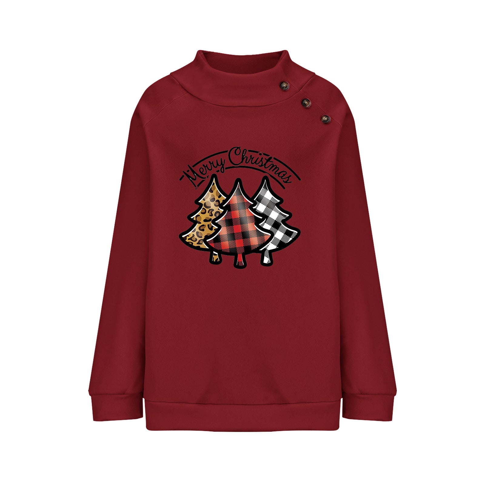 Cartoon Turtleneck Buttons Christmas Printed Sweater For Women