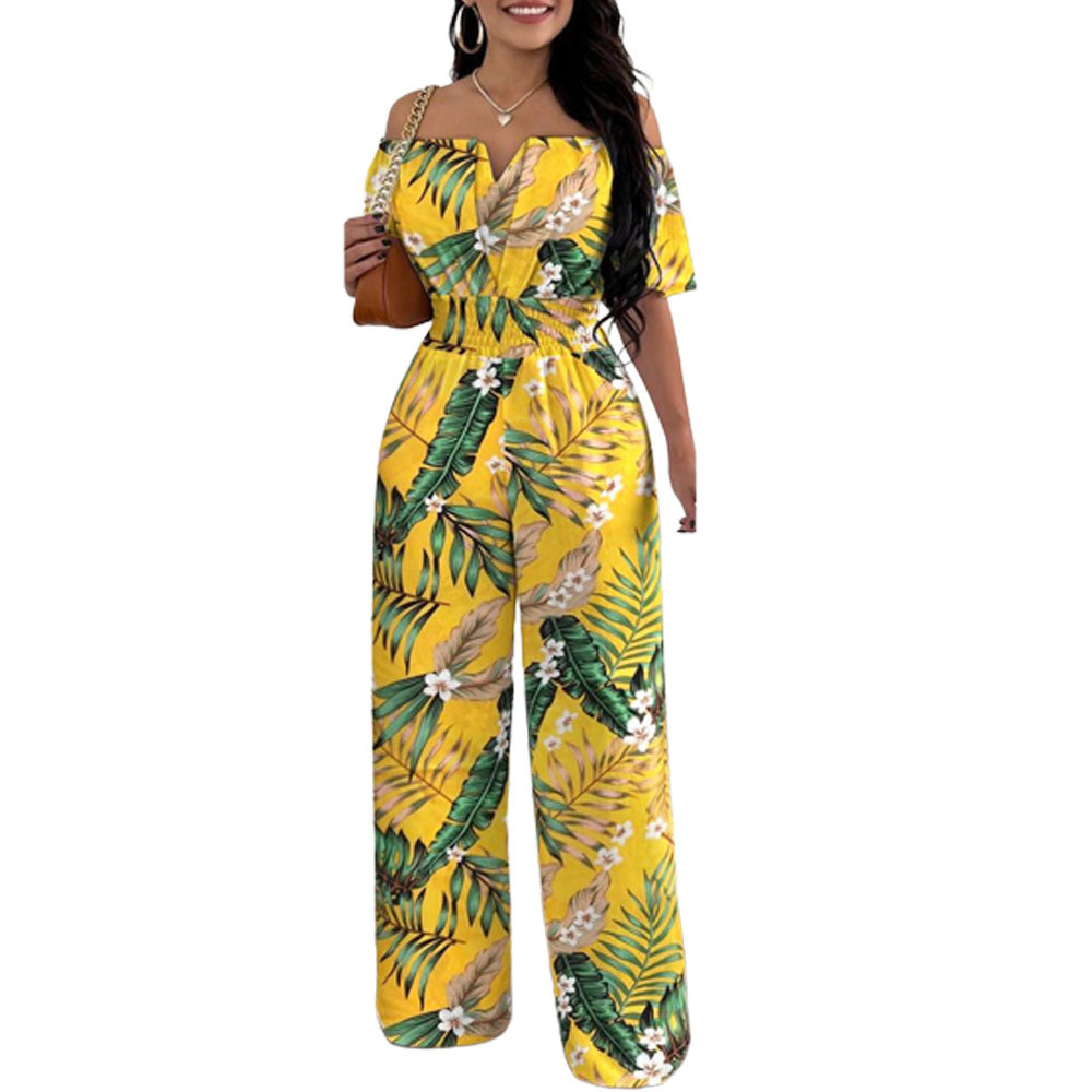 Chic Off-Shoulder Waist-Trimming Straight Jumpsuit