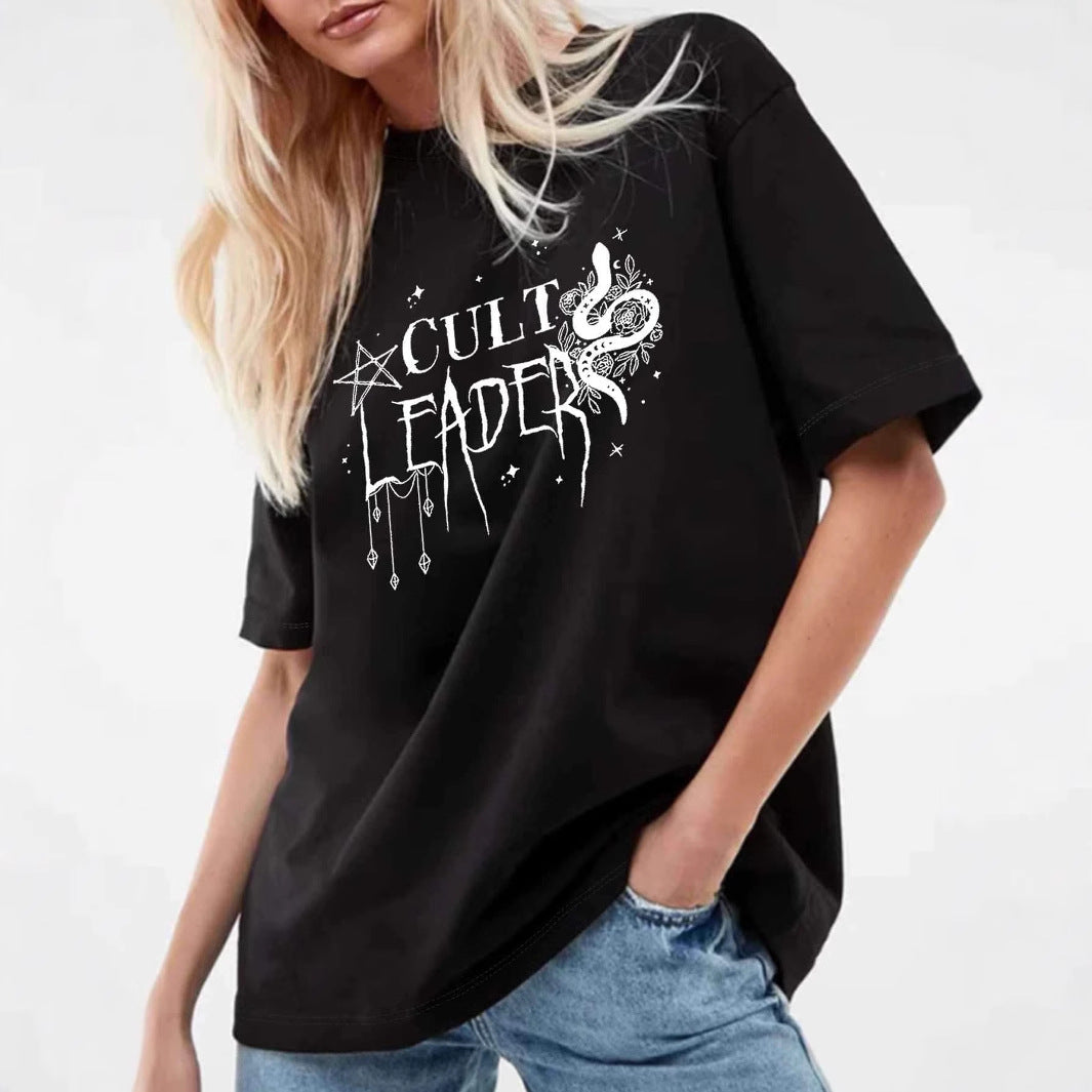 Black Lettered Crew‑Neck T‑Shirt – Casual Short Sleeve