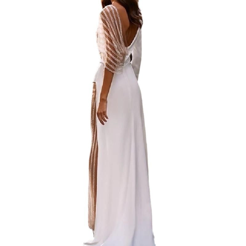Women's V-Neck Lace Patchwork Irregular Elegant Jumpsuit