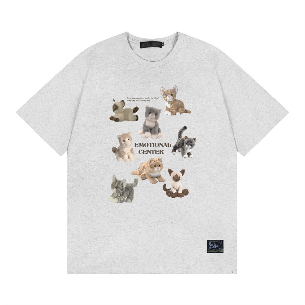 Boys Cartoon Kitten Hip Hop Streetwear Short-Sleeve Tee