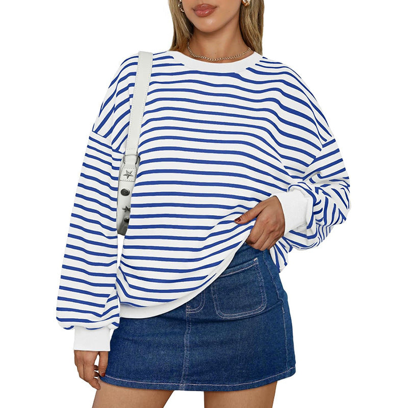 Cozy Oversized Striped Casual Pullover Hoodie