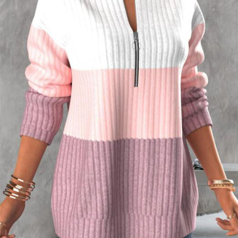 Color-Block Stand Collar Zip Sweatshirt