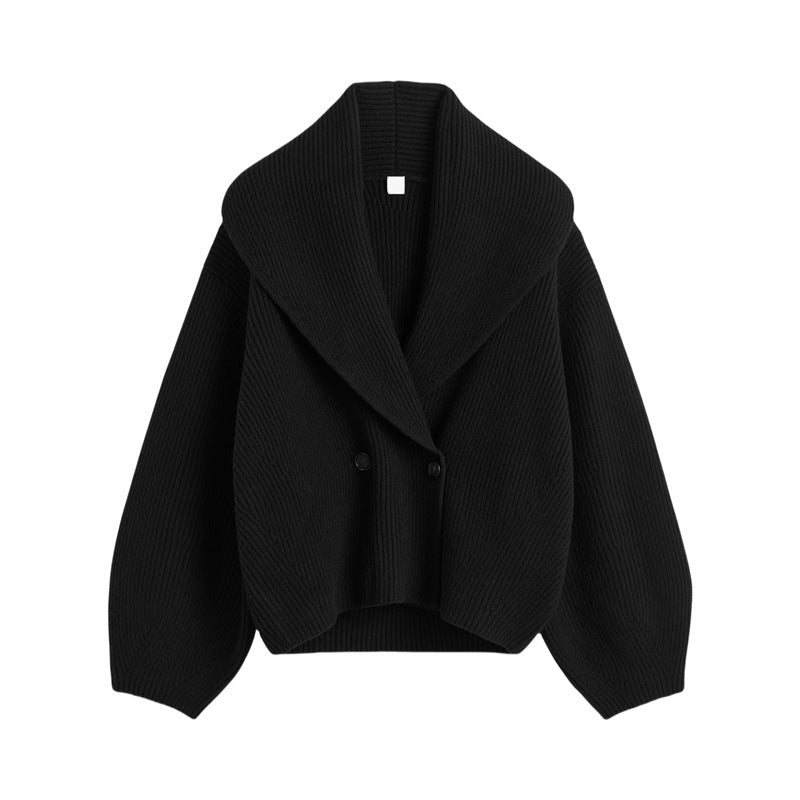 Women's Simple Loose Cardigan with Curved Collar