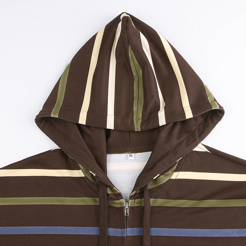 Chic Striped Loose Hooded Sweater for Women